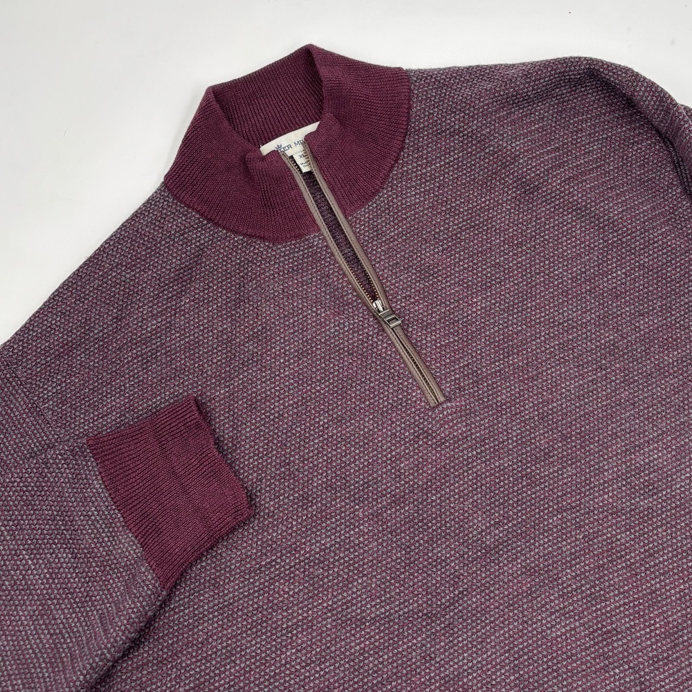 Peter Millar Men's XL Long Sleeve‎ Red Merino Wool Quarter Zip Pullover Sweater